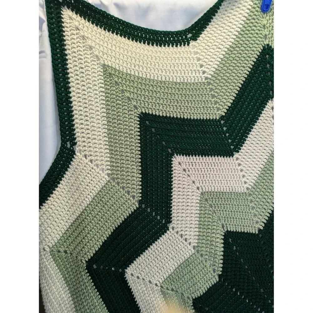 Handmade Crochet 12 Point Star Blanket Throw Green Chevron Afghan Lap‎ Throw 84